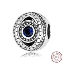 Fille 1 pièce À La Mode Mauvais Œil Bleu Zircone Cubique Pendentif Perle , S925 Argent DIY Breloque Pendentif Pour Femme Tous Les Jours Porter , Cadeau Pour Mère , , Petite Amie Anniversaire