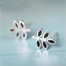 2入組流行水滴樹脂黑葉鑲嵌優美耳針耳環,女性日常佩戴