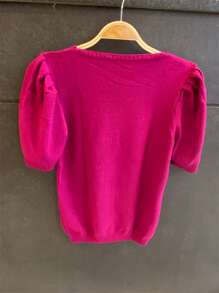Women Knit Tops - 玫紅色 - 查看 2