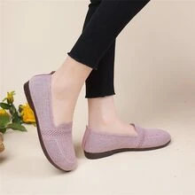 Zapatos De Pala Tejidos Para Mujeres, Cómodos Y Transpirables Con Puntera Cuadrada, Suela Plana Suave Y Fáciles De Usar Para Personas Mayores - Rosa - Ver 5