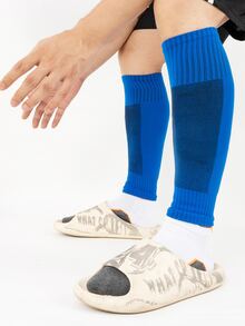 1pair High Tube Sports Soccer Socks With Knee Pads & Leg Cuffs For Player, Anti-friction/shock-proof - Multicolor - View 2