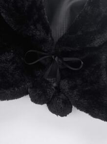 1pc Women's Fleece Tie-Waist Jacket Fluffy Shawl Coat With Long Sleeves Valentine's Day Valentines Fall Clothes For Women - Black - View 6