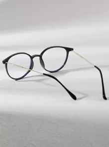 1 件装 女士复古铆钉装饰圆框眼镜 透明眼镜配件 - 黑色 - 查看 4