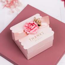 5 Piezas/set Caja De Regalo Decorada Con Letras Y Flores - Rosa - Ver 3