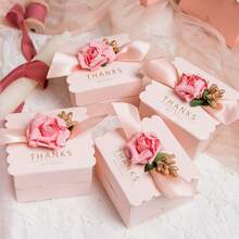 5 Piezas/set Caja De Regalo Decorada Con Letras Y Flores - Rosa - Ver 2