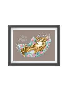 1套十字繡套件,放鬆一下,可愛動物貓咪圖案,diy手工刺繡用品,縫紉刺繡工藝以及家居裝飾