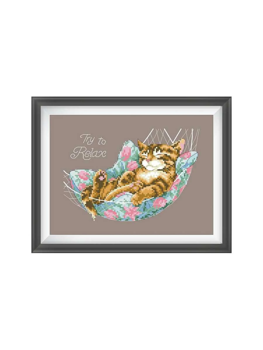 1套十字繡套件,放鬆一下,可愛動物貓咪圖案,diy手工刺繡用品,縫紉刺繡工藝以及家居裝飾