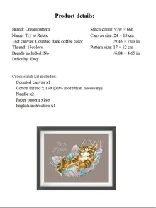 1套十字繡套件,放鬆一下,可愛動物貓咪圖案,diy手工刺繡用品,縫紉刺繡工藝以及家居裝飾