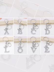 1 Máy Tính Unisex Màu Bạc Kim Loại Đính Kim Cương Giả Đính Đá Hoa Chữ Cái K Móc Khóa, Cặp Đôi Tên Móc Khóa, món Quà Nhỏ Cho Túi Phụ Kiện - Bạc - Xem 3