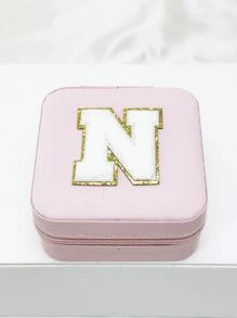 1入時尚個性化旅行珠寶盒，防水且便攜，粉色，帶有初始儲存，生日禮物，母親節禮物，畢業禮物，伴娘禮物 - 粉色 - 查看 16