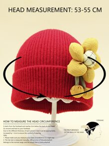 1 Pièce Bonnet Tricoté Pour Enfants Pour L'automne/hiver Avec Motif De Tournesol Et Design Coupe-vent Chaud