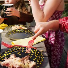 50 Piezas/set Polka Dot Patron Desechable Plato & Taza & Pajita & Servilleta De Cena - Negro - Ver 7