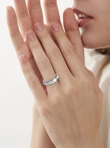 Fidget Rings For Anxiety For Women, Spinning Anxiety Ring Stainless Steel Fidgets Two Gear Fidget Ring High Polish Anxiety Ring For Women Men Wedding Band Gifts Jewelry Size 6-10 - Silver - View 4