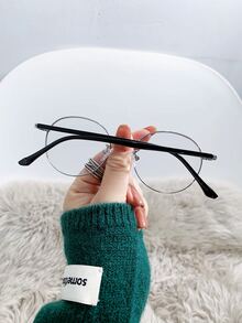 1 件女士圆形镜框小号金属框架眼镜可爱学院风透明镜片眼镜时尚配饰 - 彩色 - 查看 2