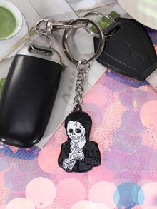 1pc Gothic Style Black & White Skull Design Girl Keychain, Suitable For Daily Use - Black and White - View 3