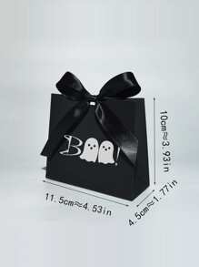 10pcs Mini Cute Halloween Candy Box With A Spooky Boo And Ghost Design - Black Box With Ribbon, Trick Or Treat,Christmas - Black - View 5