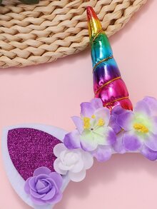 1pc Children's Unicorn Flower & Cat Ear Headband, Performance Props Headwear - Multicolor - View 4