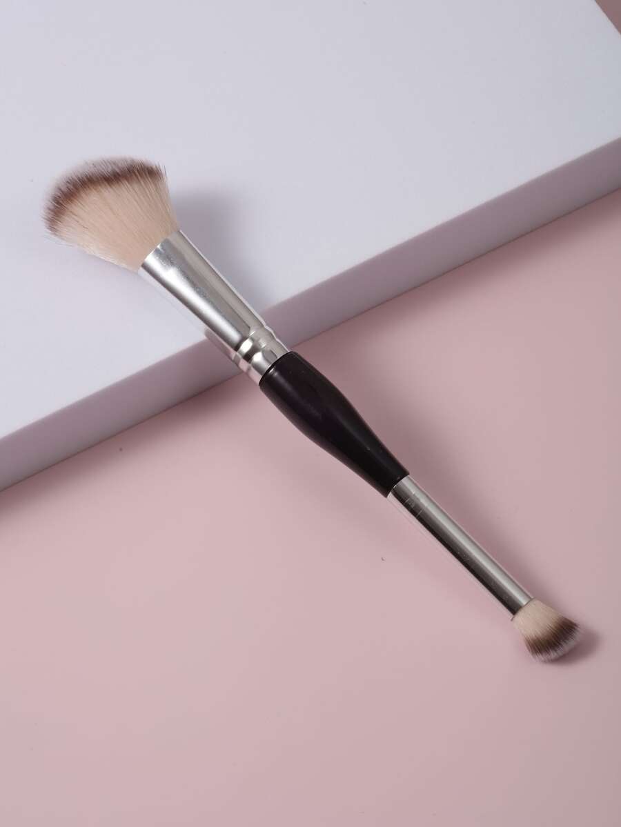 1支双头轮廓刷，可用于涂抹腮红、鼻影、修容、粉底刷、遮瑕刷、腮红刷、轮廓刷、修容刷、散粉刷、粉底刷、腮红刷 - 黑色 - 查看 1