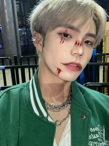 万圣节防水血型和水滴元素临时纹身贴纸男女脸部 - 彩色 - 查看 2