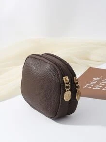 Textured Double Zipper Casual Lightweight Cash ID Card Credit Card Portable Pocket Small Pocket Wallet Short Wallet Business Travel Gift For Birthday Gift On Valentine Day Anniversary Women Female Lady Girls Men Male Bag School Supplies For School Dorm Room Back To School Pouch For Women Wallet Mini Wallet Purse Wallet For Men Coin Wallet Travel Wallet - Coffee Brown - View 4