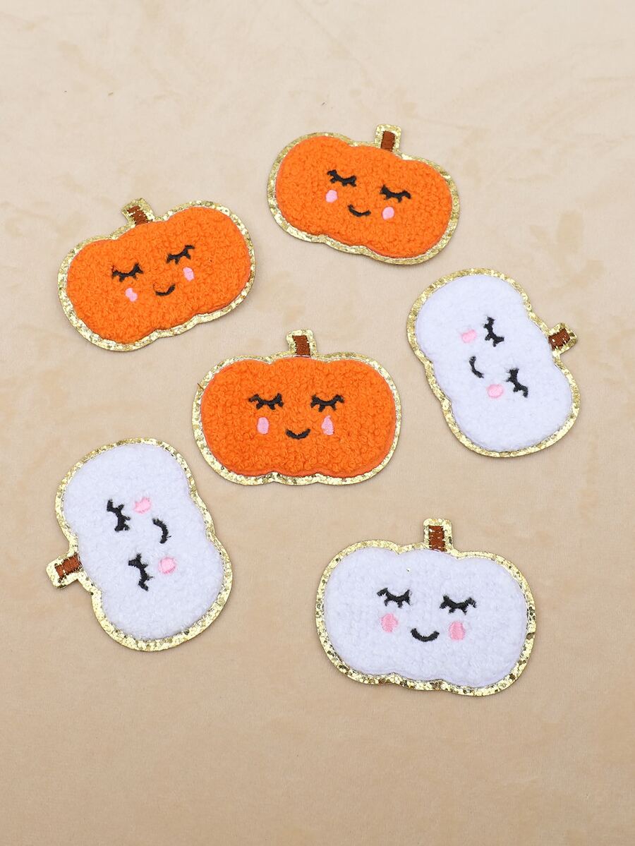 6入組萬聖節南瓜頭刺繡鐵貼布,完美適用於服裝,表現,DIY裝飾,合適的適用於衣服,帽子,鞋,襪子,包,配件,和熨燙 - 彩色 - 查看 1