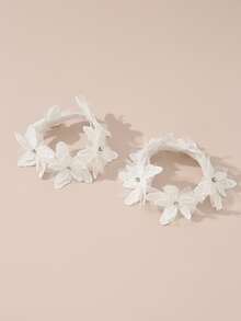 2pcs Girls' White Flower & Rhinestone Decor Hair Ties For Daily Decoration - White - View 5