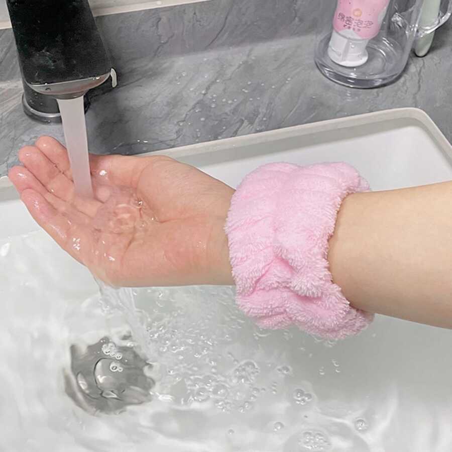 Pink 2 Pcs Spa Face Washing Wristbands, Wrist Washband Microfiber Wristbands for Washing Face, Absorbent Wristbands Wrist Sweatband for Women Girls Child, Prevent Liquid from Spilling Down Your Arms