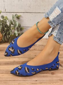 時尚豹紋印花女士平底便鞋 - 藍色 - 查看 2