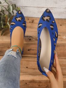 時尚豹紋印花女士平底便鞋 - 藍色 - 查看 1