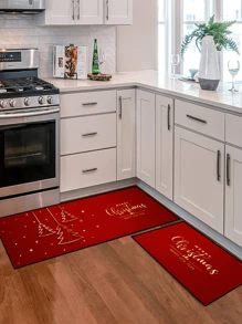 1pc Christmas Themed Red Carpet With Gold Pattern, Non-slip, Absorbent, Soft And Washable, Suitable For Front/back Door, Kitchen - Multicolor - View 6