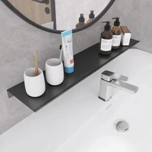 1个防锈铝合金浴室置物架，适用于卫生间和洗手间，黑色，浴室收纳，浴室配件，浴室工具，浴室用品 - 黑色 - 查看 5
