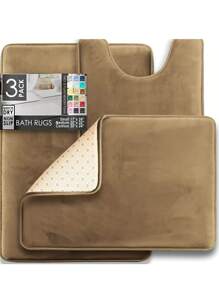 1/3pcs Bathroom Rugs Sets 3 Piece, Velvet Foam Bath Mat - Non-Slip, Machine Washable Bath Rugs-Dries Q - Camel - View 3
