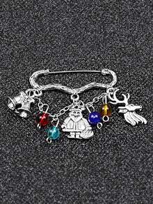 1 件复古趣味圣诞老人和驯鹿铃铛胸针，圣诞节休闲户外派对时尚配饰 - 彩色 - 查看 3