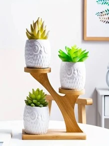 1 pieza Soporte de maceta de bambú para plantas suculentas, decoración - Amarillo - Ver 6