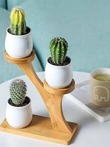 1 pieza Soporte de maceta de bambú para plantas suculentas, decoración - Amarillo - Ver 3