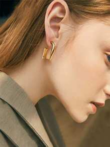 1 对金色方形耳环休闲万圣节 - 金色 - 查看 2