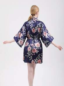 Navy Blue Short Printed Robe - Navy Blue - View 5
