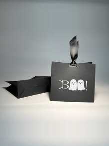 10pcs Mini Cute Halloween Candy Box With A Spooky Boo And Ghost Design - Black Box With Ribbon, Trick Or Treat,Christmas - Black - View 3