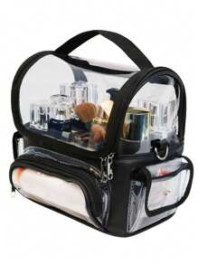Bolso Cosmetiquero Bolso de Maquillaje PVC Transparente Impermeable de Gran Capacidad - Negro - Ver 10