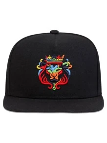 1 件裝男士獅子頭皇冠刺繡時尚帽子,帶可調節肩帶,適合春秋旅行、海灘派對、戶外活動 - 黑色 - 查看 2