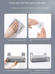 1 件铁质收纳架带挂钩，多功能黑色无孔壁挂式转角收纳架，适用于浴室、浴室配件、房间装饰 - 黑色 - 查看 6