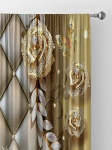 2pcs Gold Swan Shaped Decorative Rod Pocket Window Curtains For Home - Multicolor - View 4