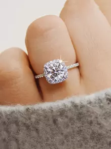 CVNANA 1pc Simple Western-Style Cubic Zirconia Engagement/Wedding Ring Women's Silver Jewelry - Silver - View 11