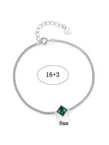 1入組S925純銀女性復古法式綠色手環,宮廷風,日常百搭首飾類帶方晶鋯石