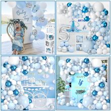 118pcs Blue Balloons Flower Garland Arch Kit, Blue White Silver Multicolor Confetti Balloons Arch For Shower, Birthday, Ocean Theme, Bachelorette Party Decoration,Christmas