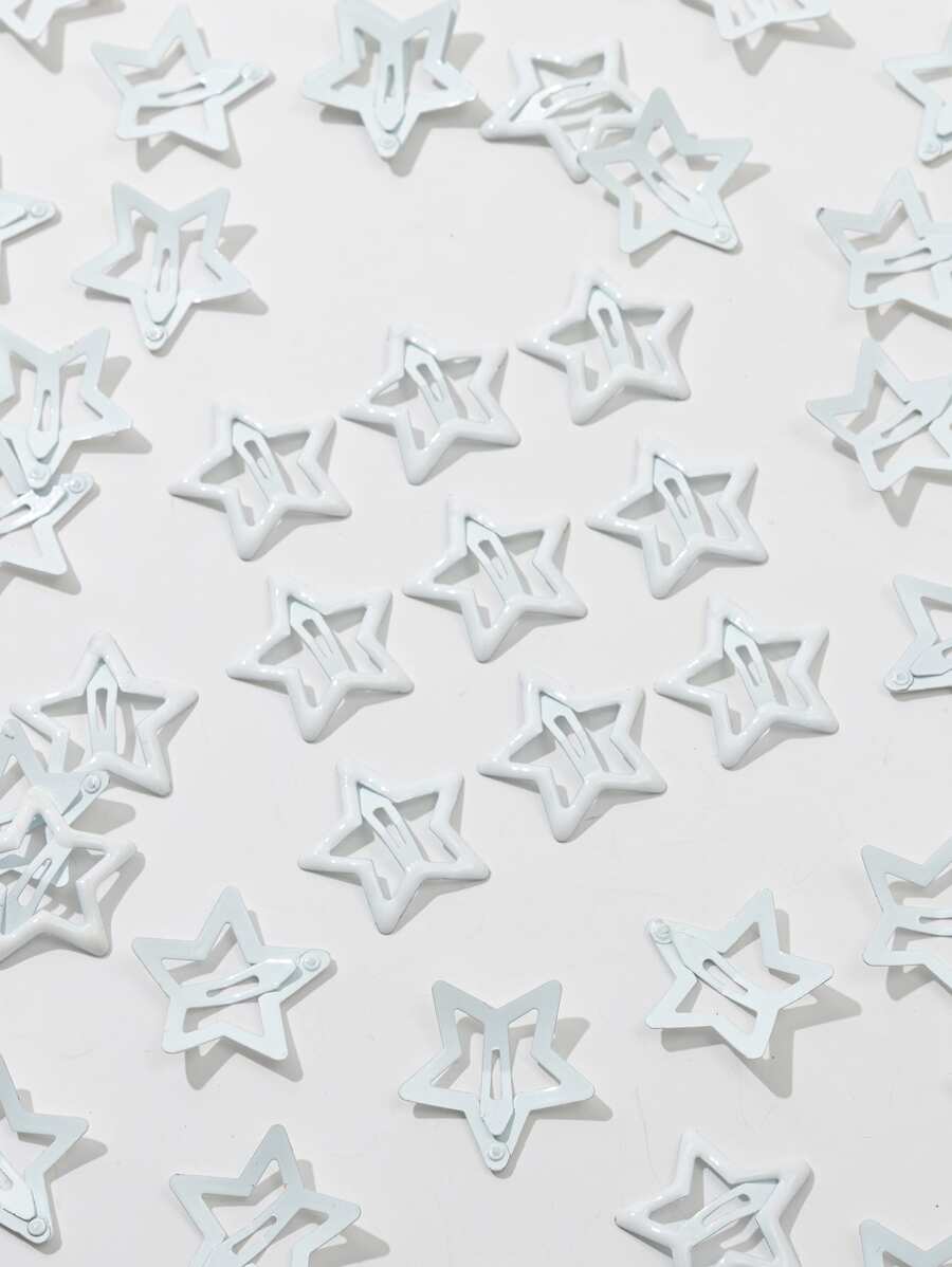 Street 10 件装女士白色星形时尚基本款发夹适合日常使用雪花 - 白色 - 查看 1