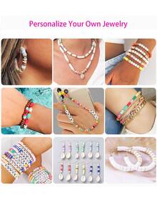 粘土珠子帶字母珠子和平底聚合物珠子珠寶製作套件帶和彈性細繩女性工藝和禮物 - 彩色 - 查看 4