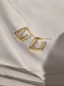 1 对金色方形耳环休闲万圣节 - 金色 - 查看 3