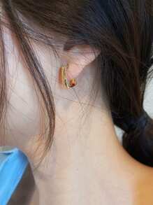 1 对金色方形耳环休闲万圣节 - 金色 - 查看 4