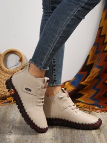 Plus Size Fashionable Shoes With Hand-stitched Lines, Thickened And Ribbed Soles, Furry Boots For Women's Winter Warmth. Soft Bottom Ankle Boots For Mom - Khaki - View 4